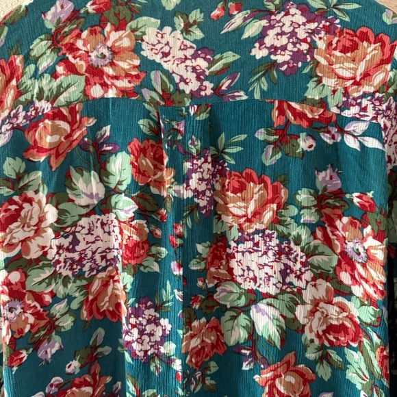 Umgee Floral Boho Dress Keyhole Dark Jade Peasant Tunic Hippie Women’s Size S - Picture 5 of 15